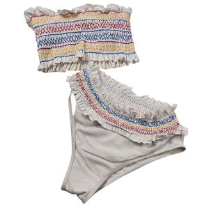 Juniors Bandeau Tube Top Bikini Bathing Suit Rainbow Frill Large